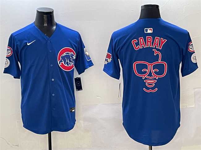 Mens Chicago Cubs Royal Harry Caray Holy Cow Patch Limited Stitched Jersey